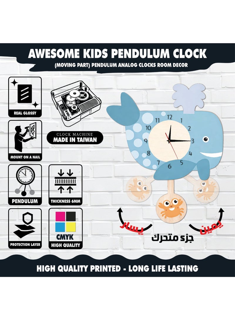 A high-quality, elegantly designed whale-shaped pendulum wall clock with cheerful colors and a smooth movement; easy to install and suitable for various uses and decors. - Image 4